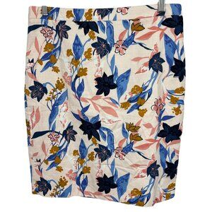 J. Crew Women Size 10 Floral High Waisted Pencil Skirt Pink Blue Basketweave New
